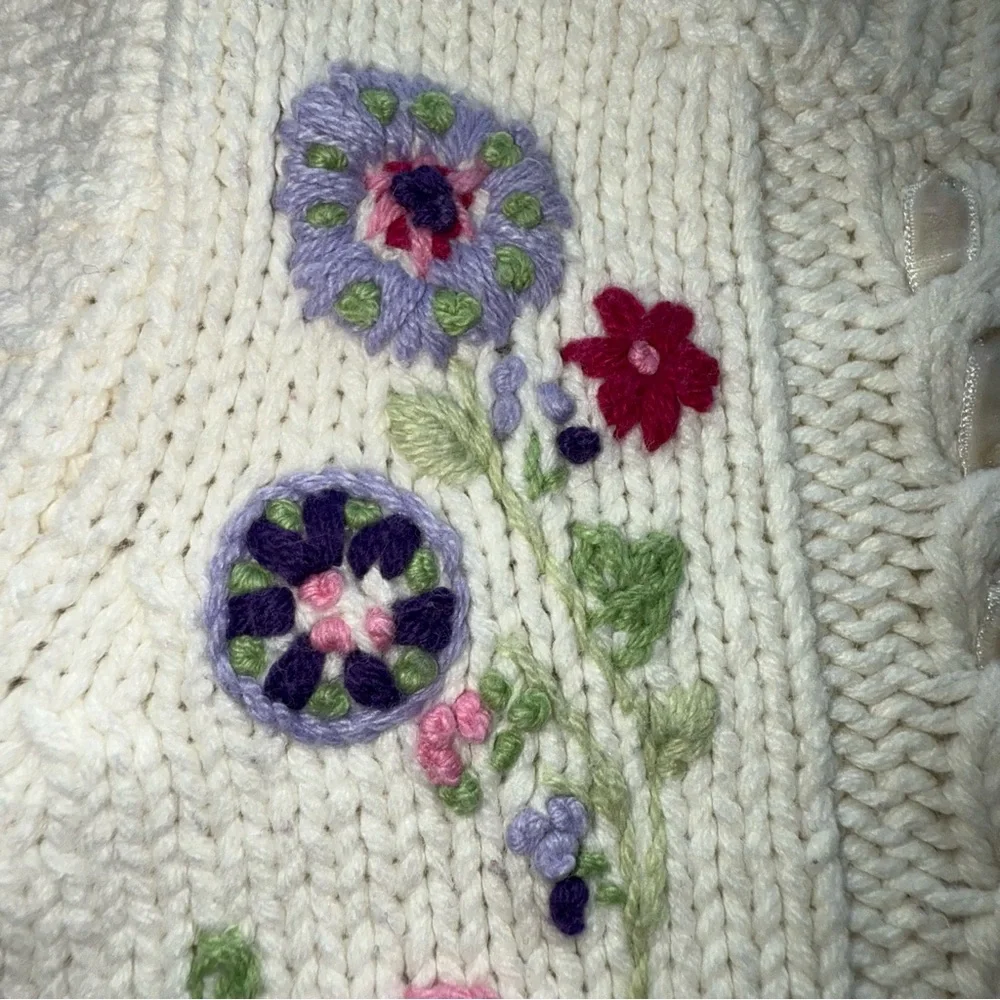 The Children's Place White Sweater with Floral Embroidery